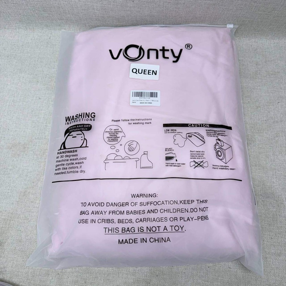 Vonty Queen Satin Sheet Set Pink Silky Fitted Sheet 2 Pillowcases New